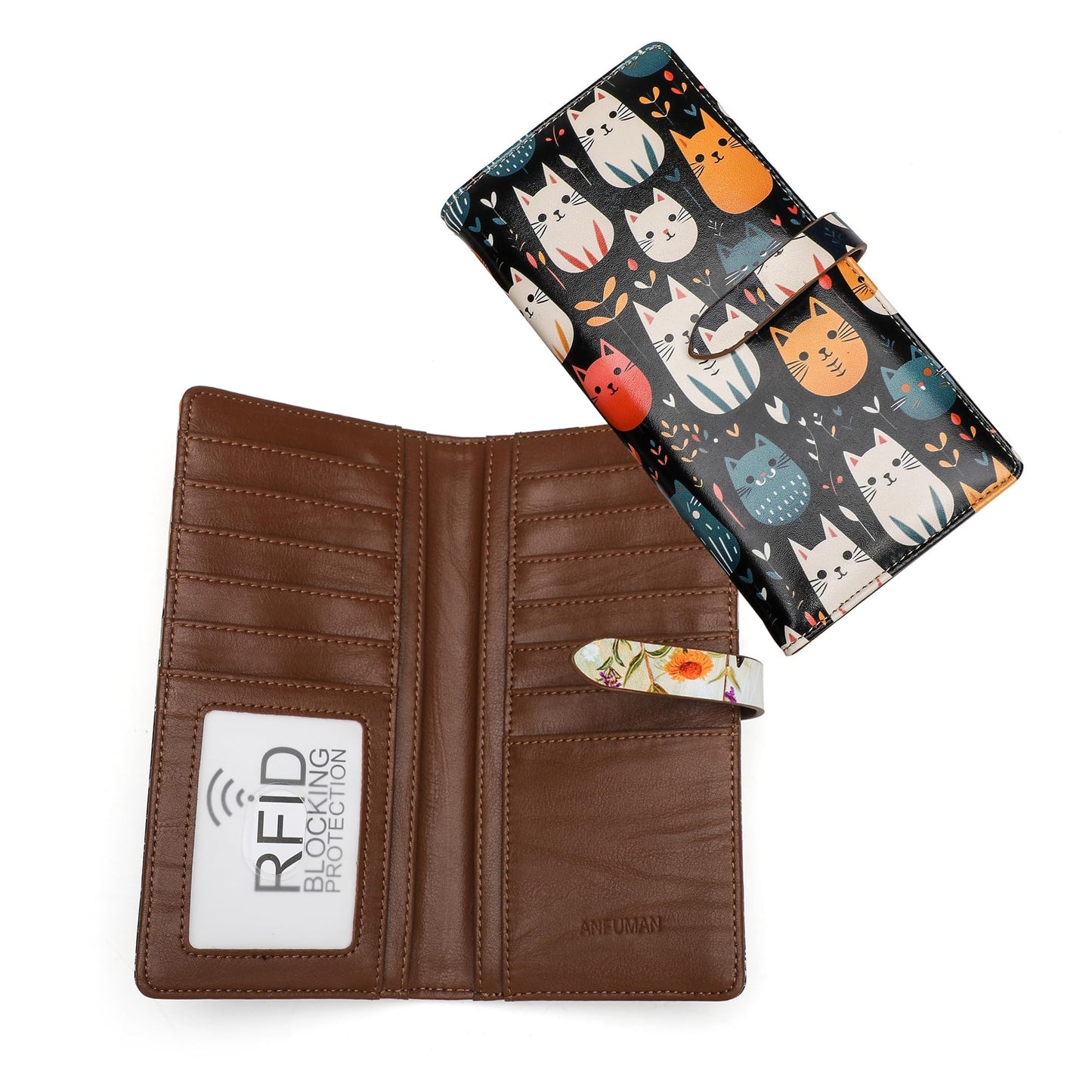 HOTSlim Wallets for Women Credit Card Holder RFID Bifold Clutch Long Ladies Billfold Wallets with Zipper Coin Pocket ID Window Fireworks