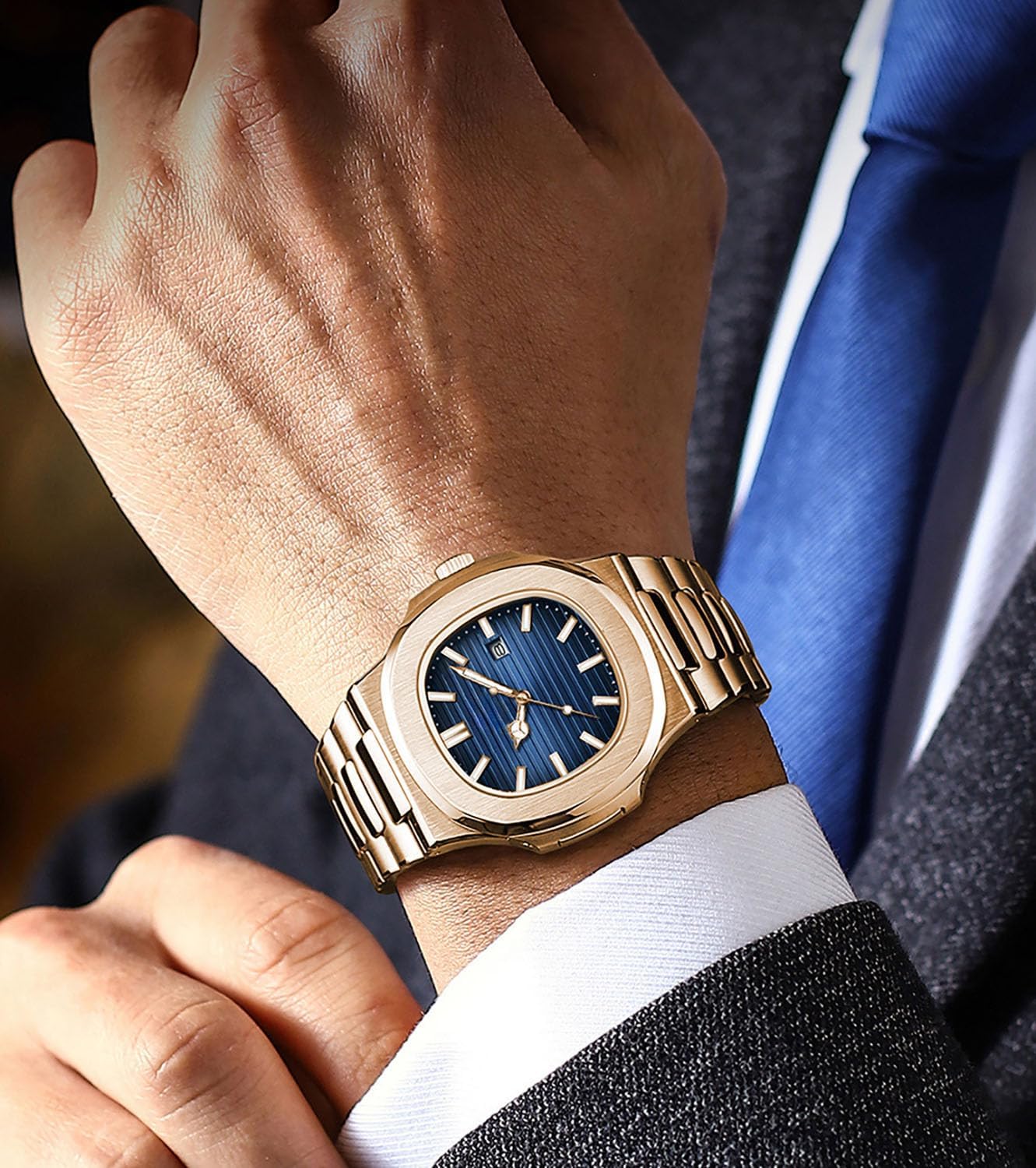 HOTBESTKANG Men Quartz Movement Watch Waterproof Luminous Men's Watch, Stainless Steel Strap Business Watches