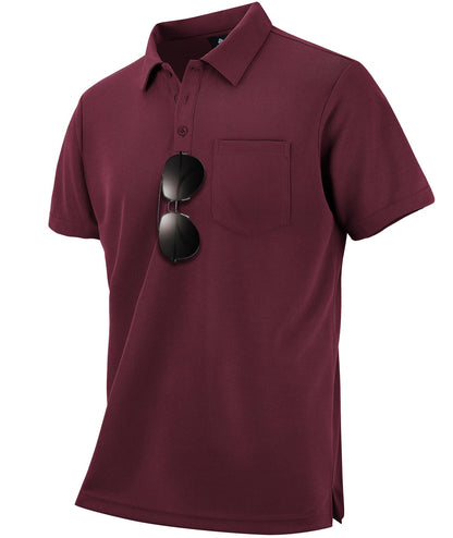 HOTZITY Men's 3 Pack Polo Shirts Short Sleeve with Pocket Moisture Wicking Casual Work Golf Lightweight Collared T-Shirts