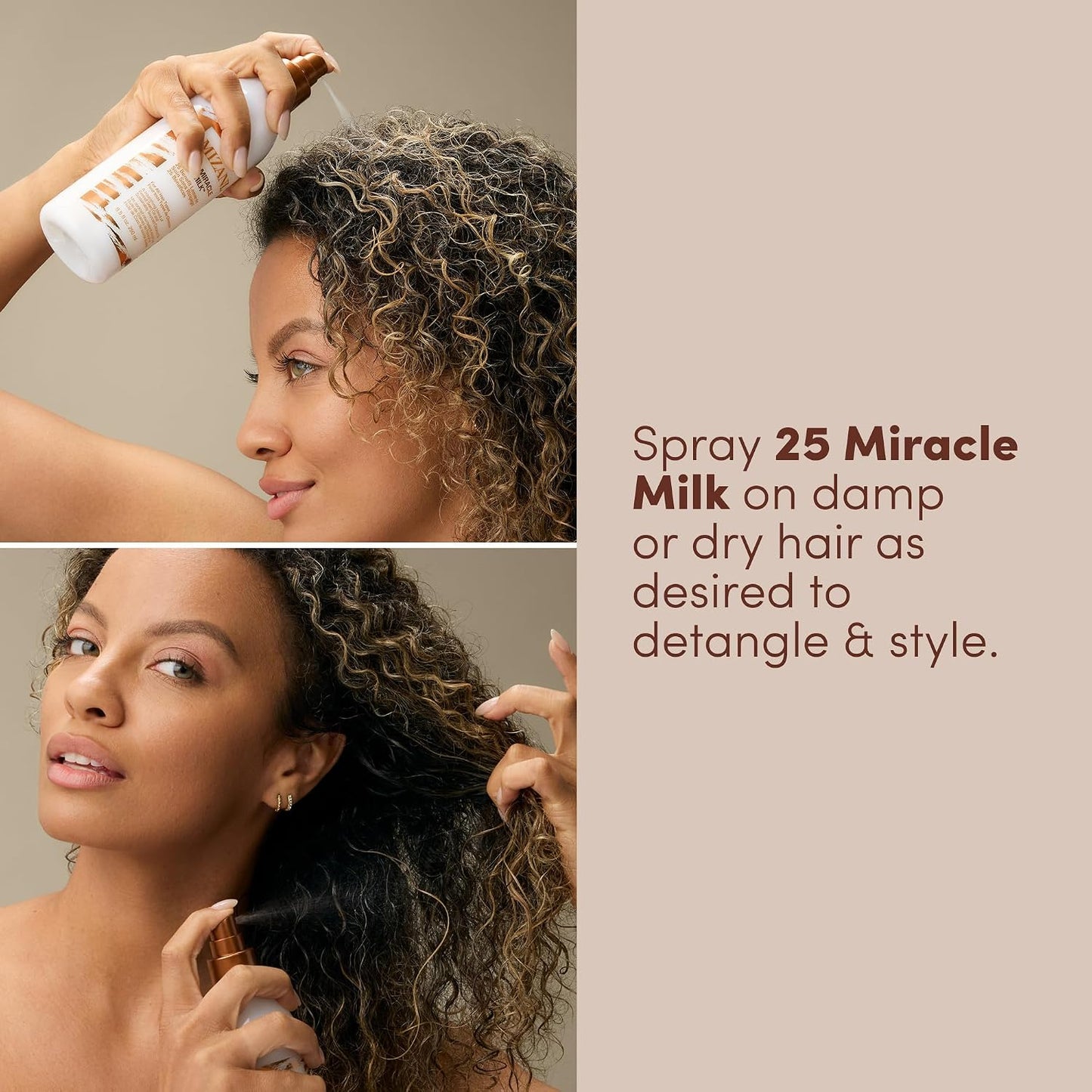HOTMizani 25 Benefit Miracle Milk - Leave in Conditioner for Curly Hair, With Coconut Oil, Curl Detangler Spray, Anti Frizz Heat Protectant, No Drying Alcohols, Paraben-Free