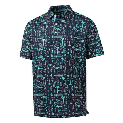 HOTGolf Shirts for Men Dry Fit Short Sleeve Print Performance Moisture Wicking Polo Shirt