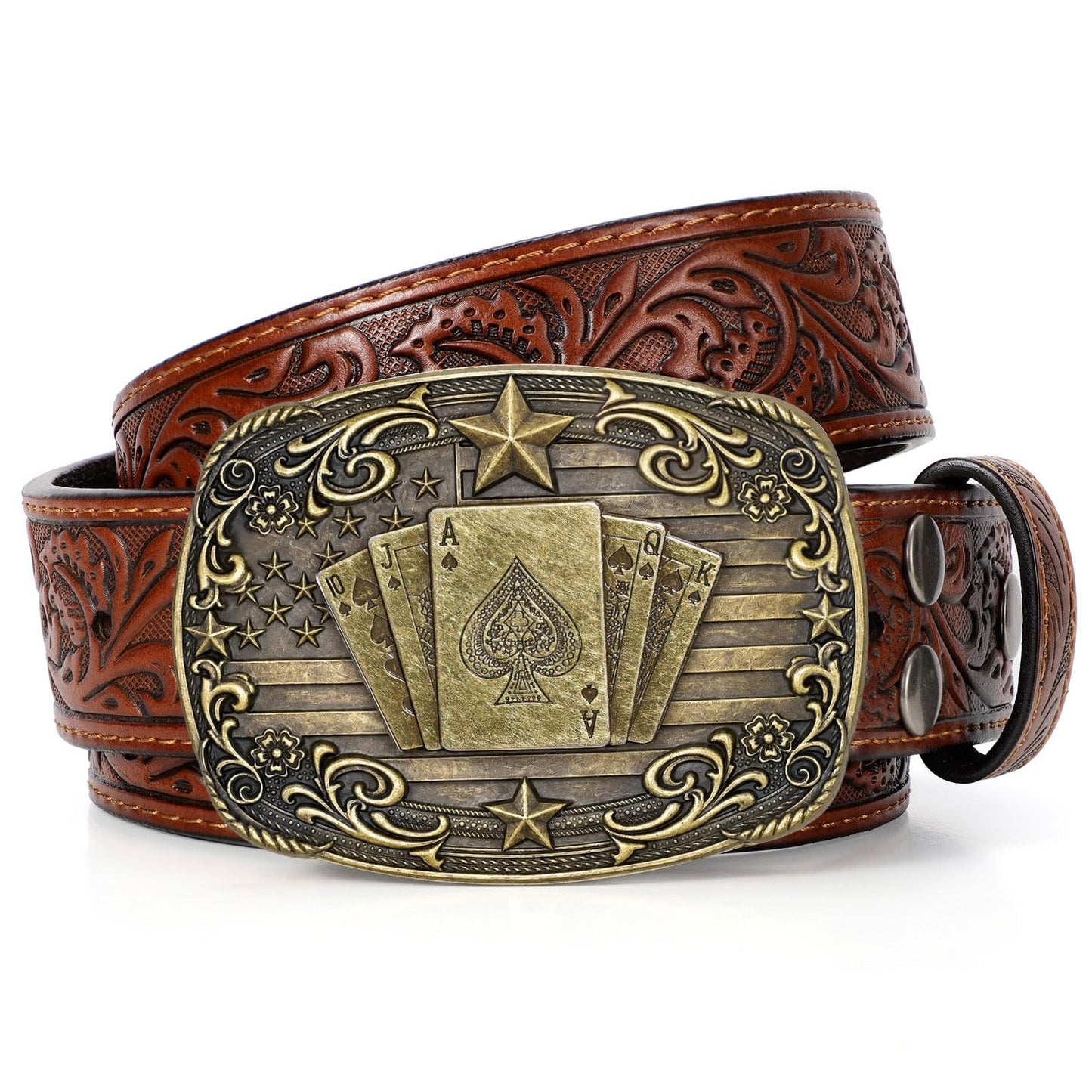 HOTSANSTHS Western Cowboy Belts for Men Women, Mens Western Belt Bull Buckle Country Belt Cowboy Leather Belt for Jeans