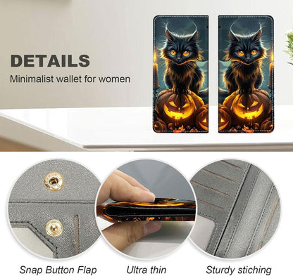 HOTSlim PU Leather Wallet for Women - RFID Blocking Thin Bifold Wallet, Compact Travel Wallet with Card Slots & ID Window, Stylish and Practical Womens Wallet for Everyday Use, Black Cat