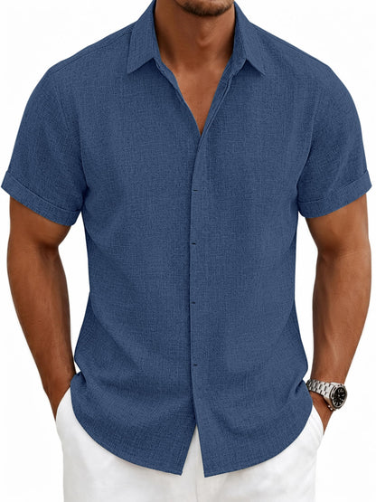 HOTMens Linen Shirts Short Sleeve Casual Shirt Button Down Summer Beach Vacation Tops Men Casual Dress Shirts Breathable