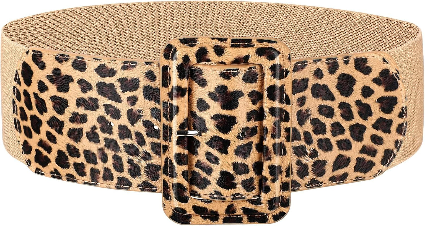 HOTJASGOOD Women Wide Stretchy Belt Vintage Elastic Waist Belt for Dresses Fashion Ladies Waist Belt with Patent Square Buckle