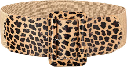 HOTJASGOOD Women Wide Stretchy Belt Vintage Elastic Waist Belt for Dresses Fashion Ladies Waist Belt with Patent Square Buckle