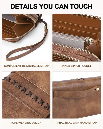 HOTBOSTANTEN Wristlet Wallets for Women RFID Large Capacity Clutch Wallet | 24 Card Slots, 2 Zipper Pockets, Phone ＆ Card Holder, Zip Around, Hand Strap, Vegan Leather, Great Gifts,