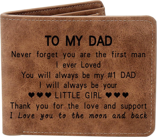 HOTTHTCSQ To My Dad Gift Leather Wallet for Man Engraved Personalized Leather Wallet, Birthday Gifts From Daughters(never forget dad)