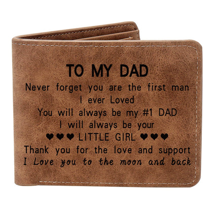 HOTTHTCSQ To My Dad Gift Leather Wallet for Man Engraved Personalized Leather Wallet, Birthday Gifts From Daughters(never forget dad)
