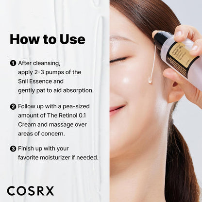 HOTCOSRX Snail 96% Mucin Power Essence 2ea & Retinol 0.1% Cream Mini Sample 1ea, Glass Skin Starter Set, Amazon Exclusive, Daily Hydrating & Firming Korean Skin Care Kit, Gift Set