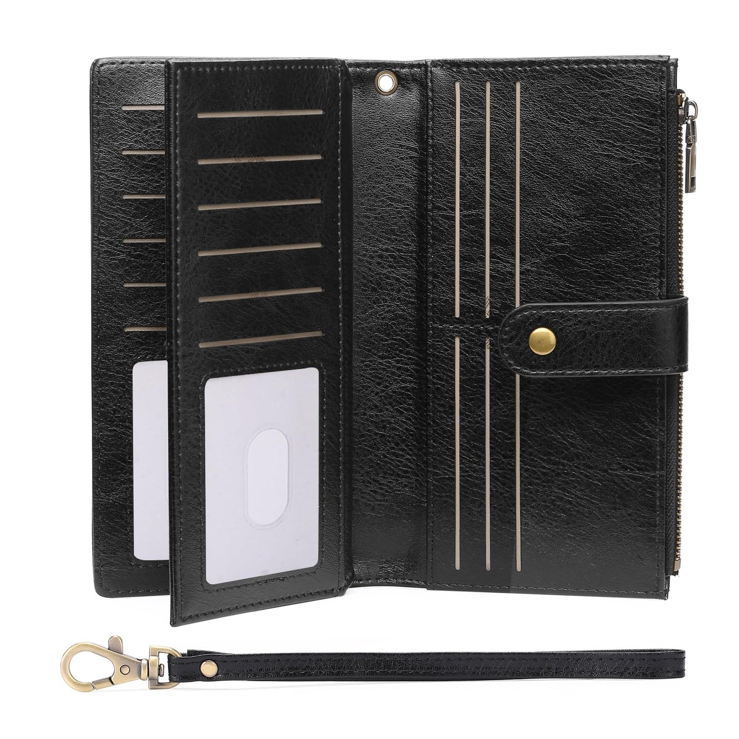 HOTGOIACII Large Wallet for Women Leather Wristlet Brown | RFID Blocking, Multi-card Slots, Detachable Wrist Strap, Trifold Clutch Purse