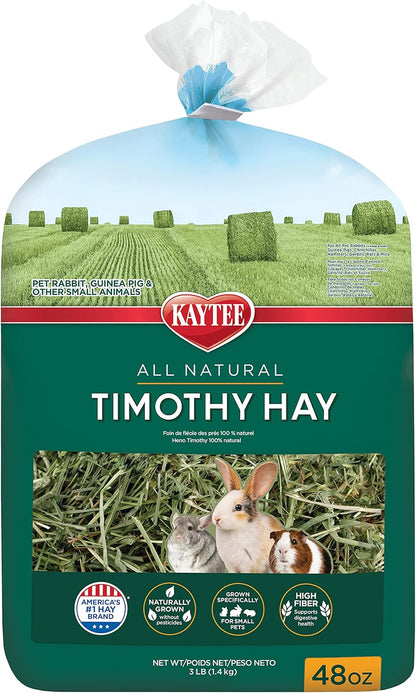 HOTKaytee Timothy Hay, High Fiber, Grown Specifically for Small Animals, Rabbits, Guinea Pigs, Chinchillas, Ideal Bulk Order for Small Pets, 3 Pounds