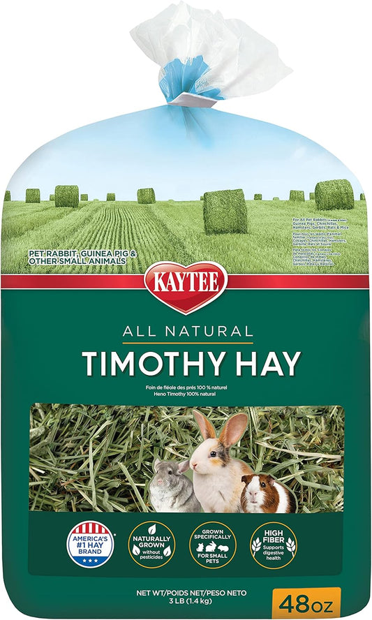 HOTKaytee Timothy Hay, High Fiber, Grown Specifically for Small Animals, Rabbits, Guinea Pigs, Chinchillas, Ideal Bulk Order for Small Pets, 3 Pounds