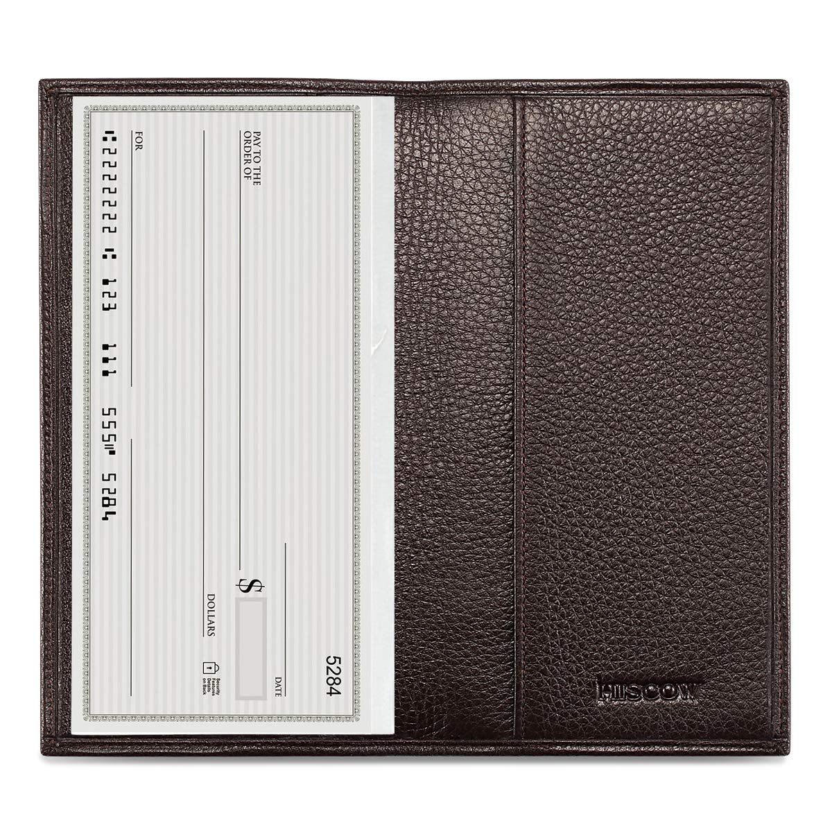 HOTHISCOW Slim Leather Checkbook Cover for Personal Checks | Full grain cowhide, transaction register & check book pockets, removable duplicate divider, durable stitching, gifts for men