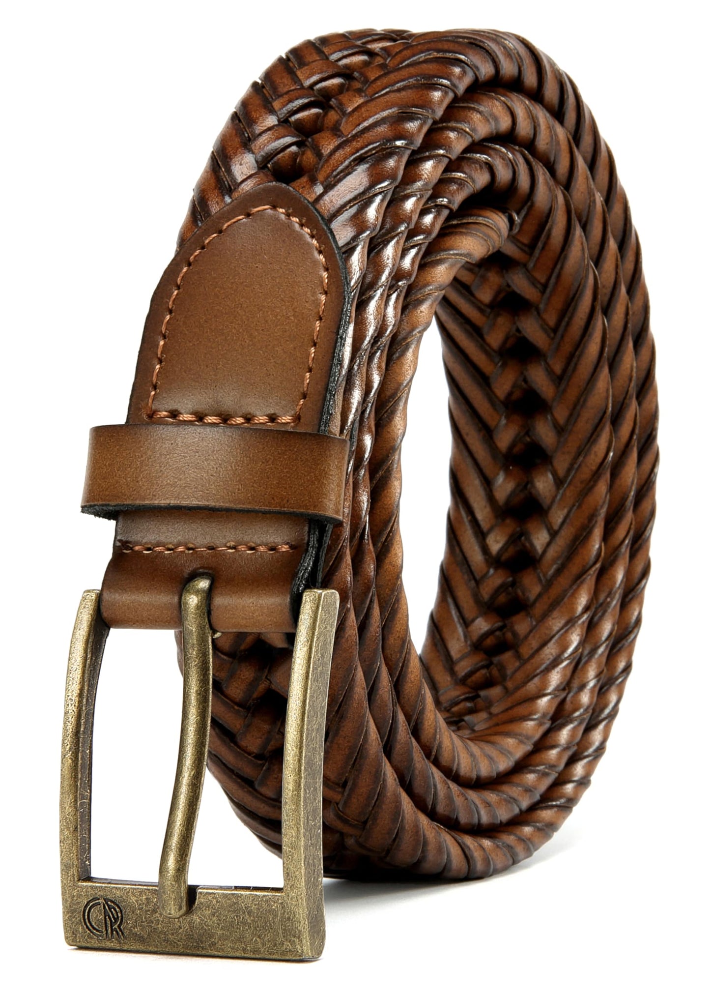 HOTCHAOREN Leather Braided Belts for Men - 1 1/8" Mens Casual Woven Leather Belt for Dress Pant