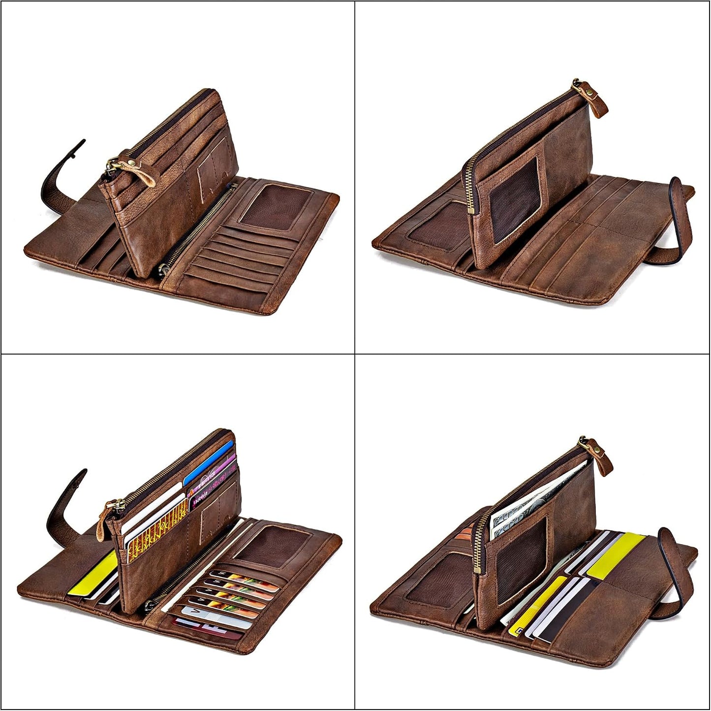 HOTWomen's RFID Blocking Genuine Leather Wallet Vintage Hand Rubbing Wallets Organizer | RFID Blocking
