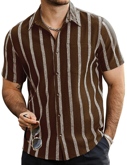 HOTVATPAVE Mens Summer Striped Shirts Button Down Short Sleeve Vintage Beach Hawaiian Shirts with Pocket
