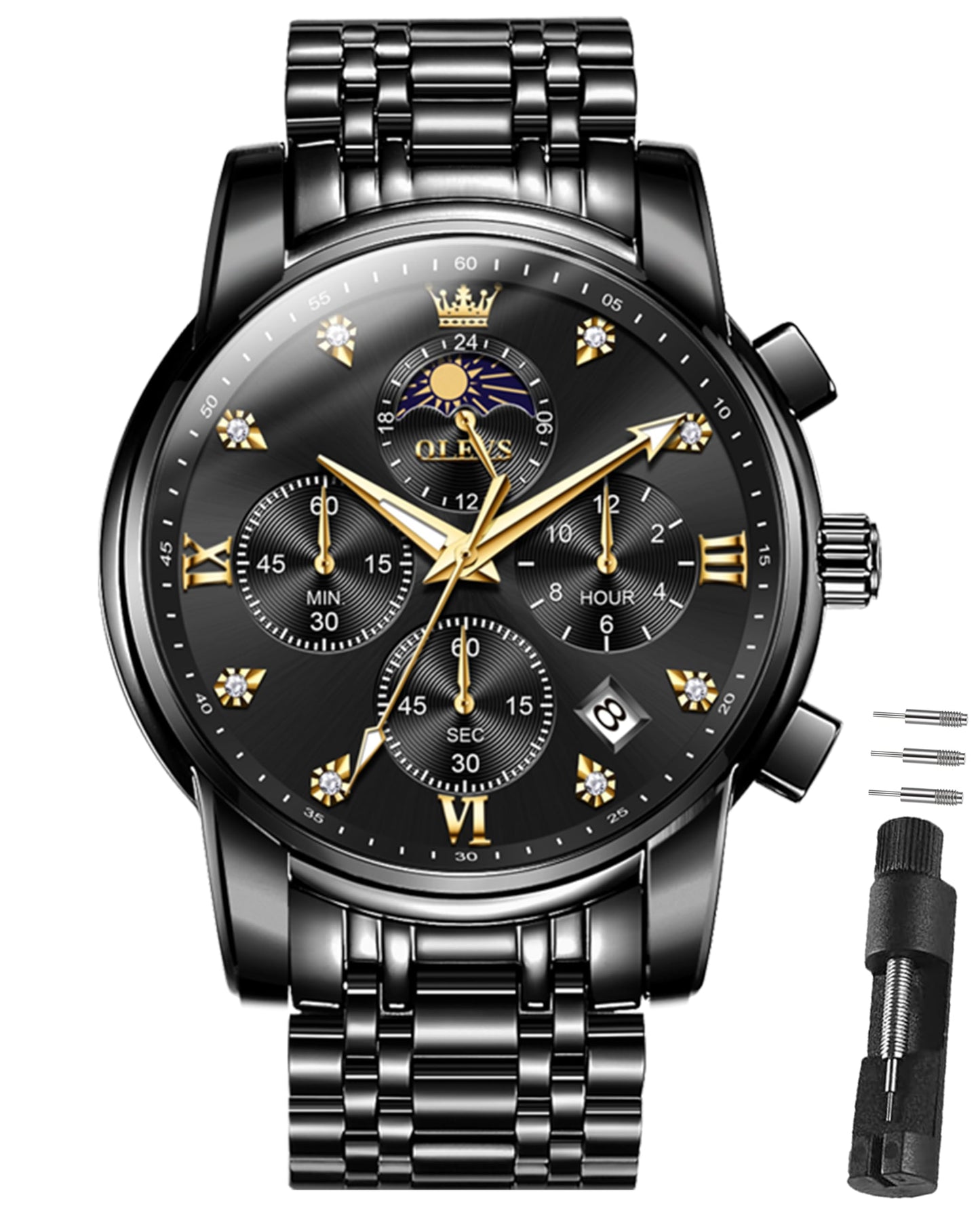 HOTOLEVS Watches for Men Dress Watch Chronograph Luxury Stainless Steel Big Face Men Watches Multi-Function Easy to Read Diamond Roman Numerals Business Wristwatch Reloj para Hombre