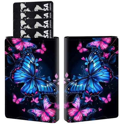 HOTPop Up Wallet Women Men with Money Slot,RFID Blocking Leather Minimalist Automatic Credit Card Holder Business Trifold Card Case-Cherry Blossoms
