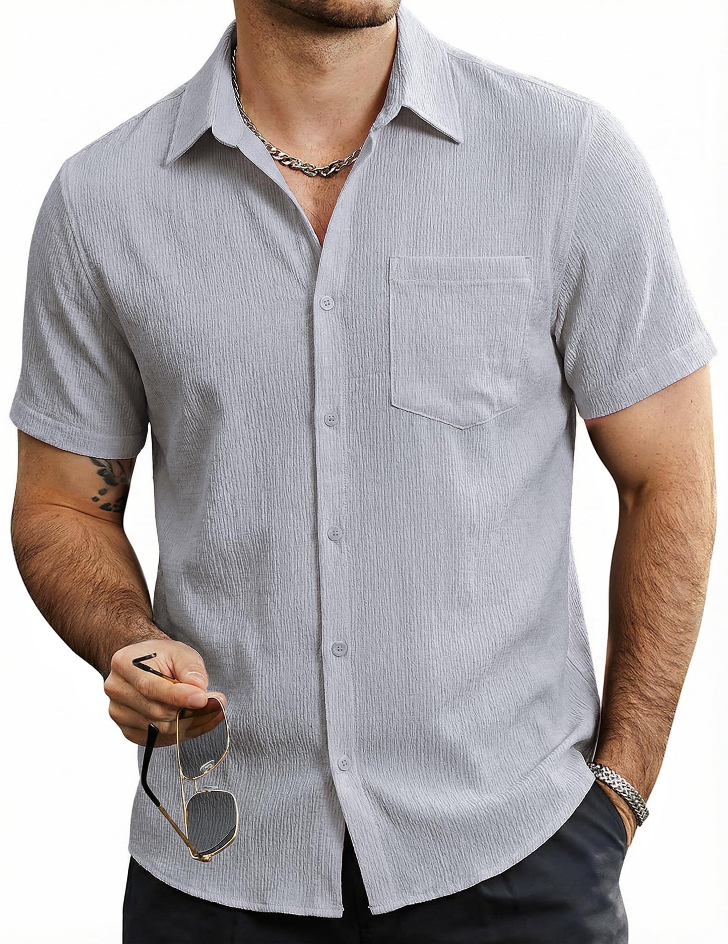 HOTVATPAVE Mens Summer Striped Shirts Button Down Short Sleeve Vintage Beach Hawaiian Shirts with Pocket