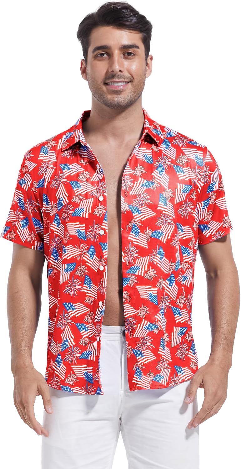 HOTFT FENTENG Mens Hawaiian Shirts Regular Fit Short Sleeve Casual Button Down Summer Tropical Beach Shirts