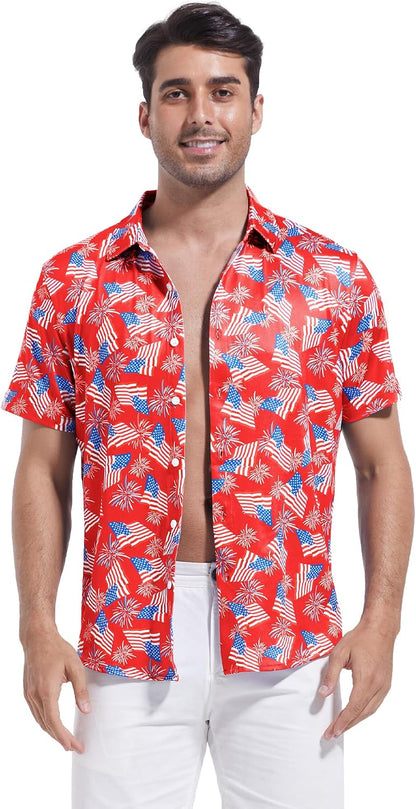 HOTFT FENTENG Mens Hawaiian Shirts Regular Fit Short Sleeve Casual Button Down Summer Tropical Beach Shirts