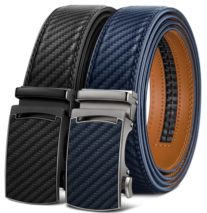 HOTKEMISANT Men's Ratchet Leather Belt 2Pack-Trimmable 1 3/8“-Gift Boxed | Smooth Sliding | Micro Adjustable Fit | Tailored Size | Holeless Understated Elegance