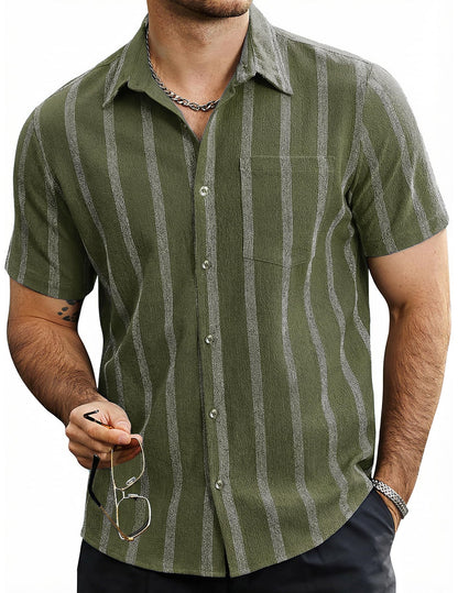 HOTVATPAVE Mens Summer Striped Shirts Button Down Short Sleeve Vintage Beach Hawaiian Shirts with Pocket