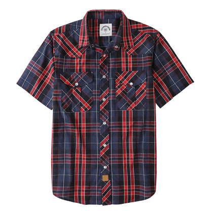 HOTDubinik® Western Shirts for Men Short Sleeve Plaid Pearl Snap Shirts for Men Button Up Shirt Cowboy Casual Work Shirt