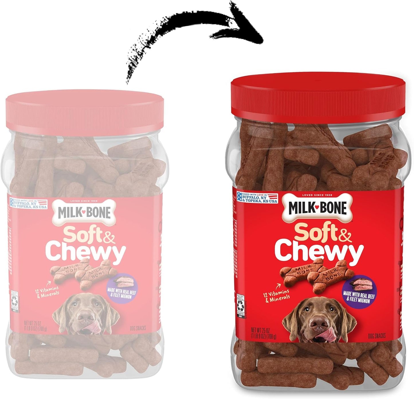 HOTMilk-Bone Soft & Chewy Dog Treats, Made with Real Beef & Filet Mignon, 25 Ounce Canister