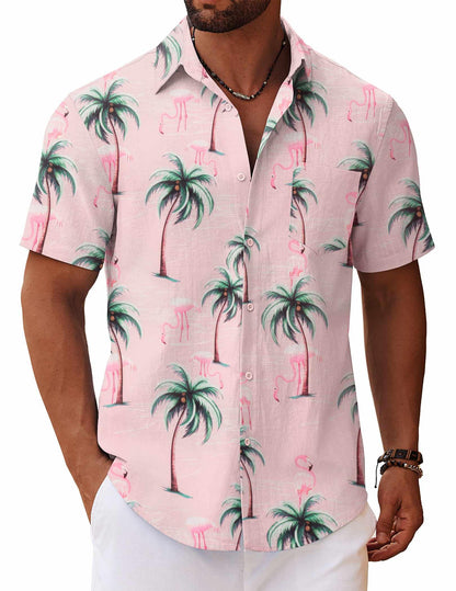 HOTCOOFANDY Men's Button Down Short Sleeve Shirt Casual Cotton Summer Beach Linen Wedding Shirts with Pocket