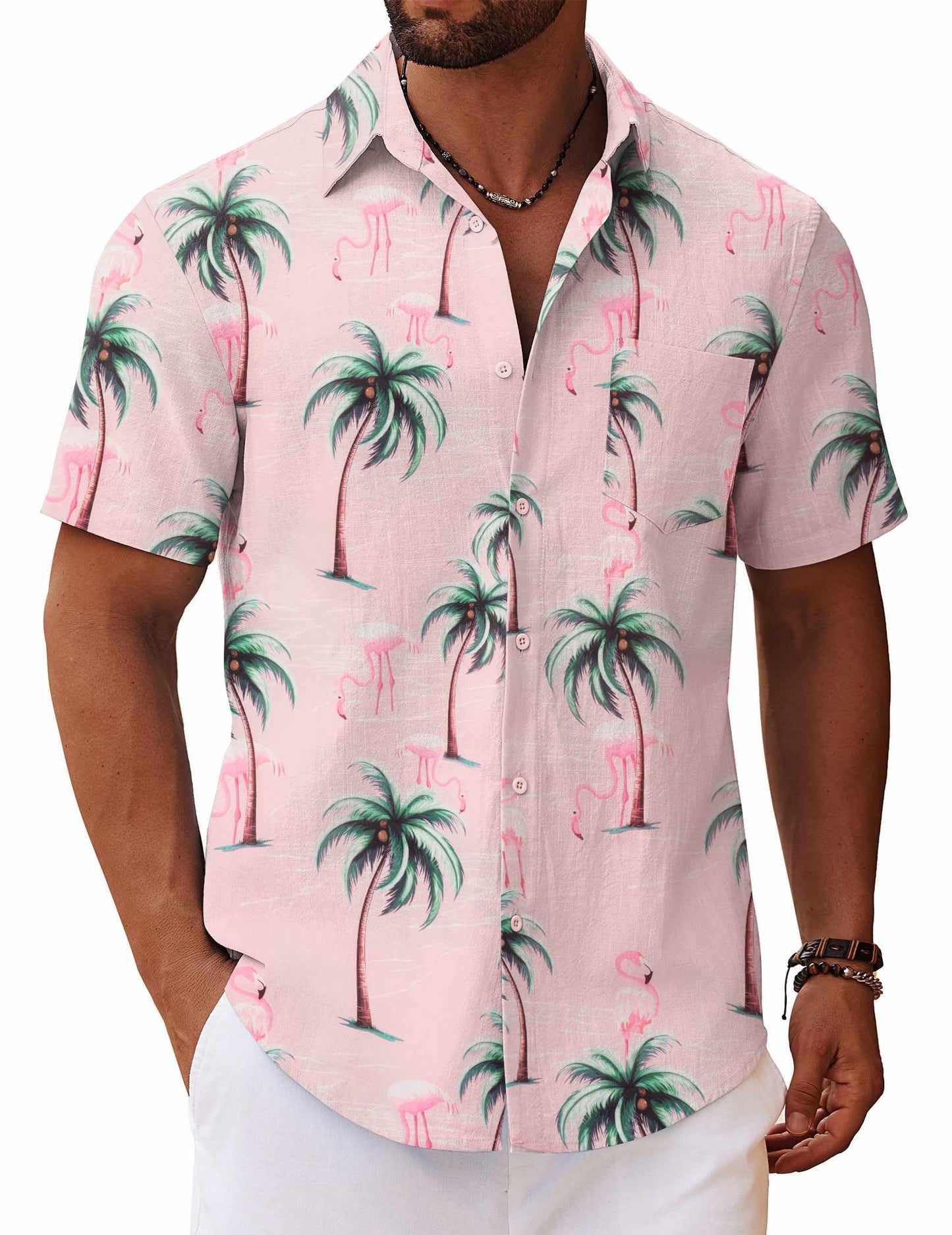 HOTCOOFANDY Men's Button Down Short Sleeve Shirt Casual Cotton Summer Beach Linen Wedding Shirts with Pocket