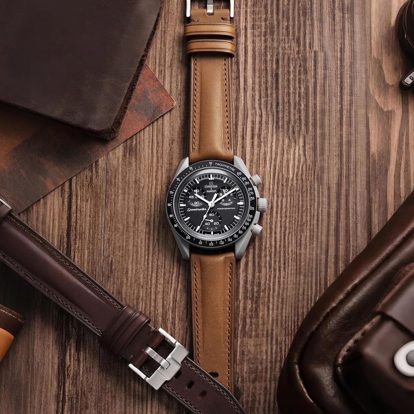 HOTGetalia Italian Full grain vegetable tanned leather watch Bands Curved Strap,Compatible with Omega X Swatch Moonswatch Speedmaster 20mm Watch Replacement Band Men Women