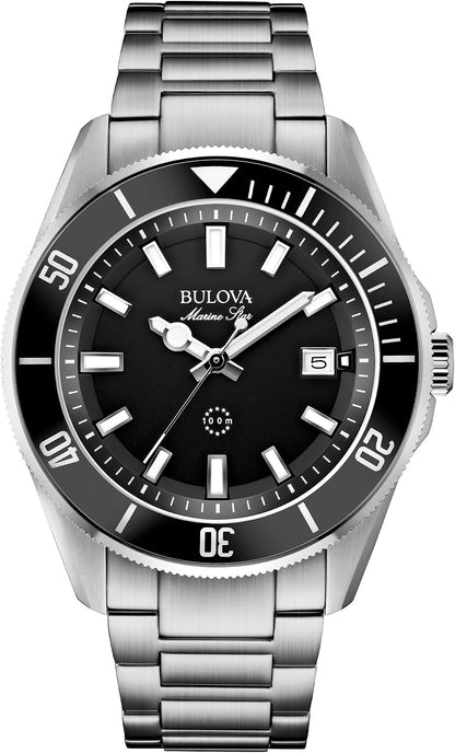 HOTBulova Men's Marine Star 'Series B' Stainless Steel 3-Hand Calendar Quartz Watch, Black Dial Style: 98B203