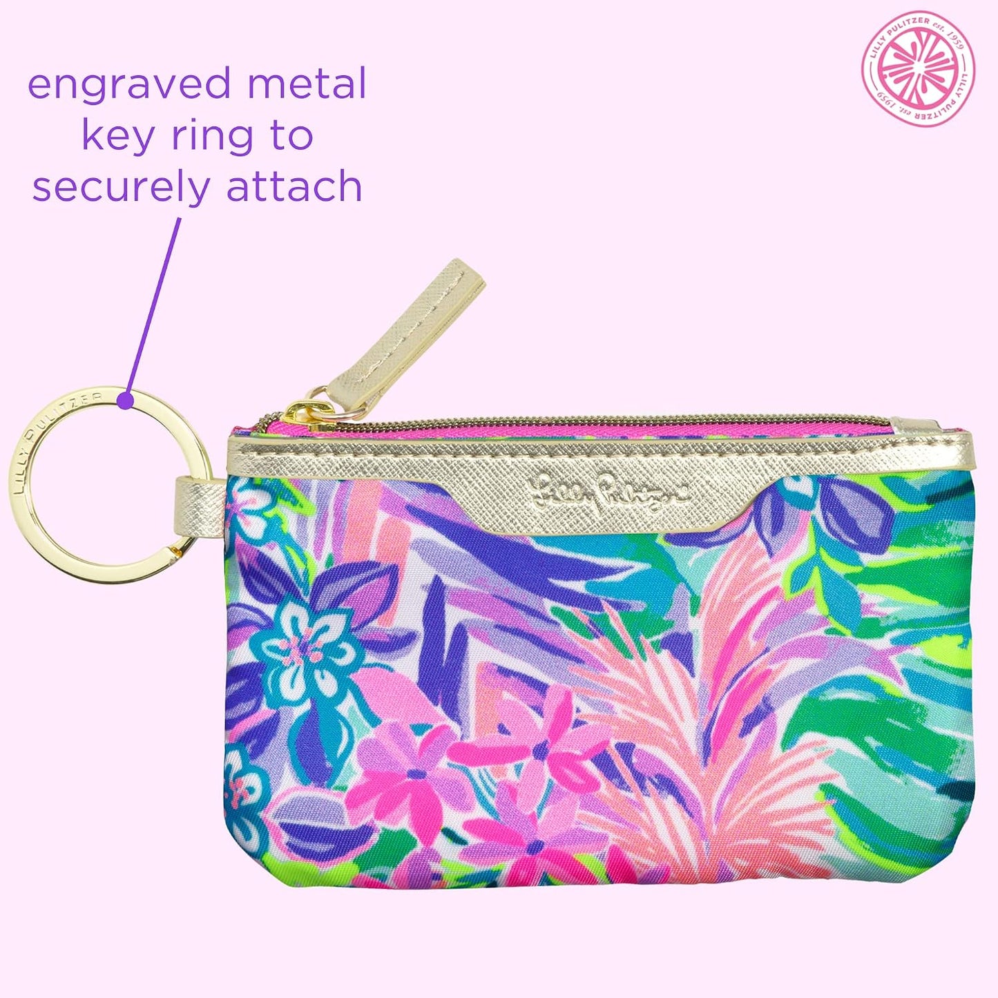 HOTLilly Pulitzer Zip Card Case ID Wallet, It Was All A Dream | Cute, Colorful, Keychain Coin Purse Wallet with Zipper Close, Key Ring, and ID Window
