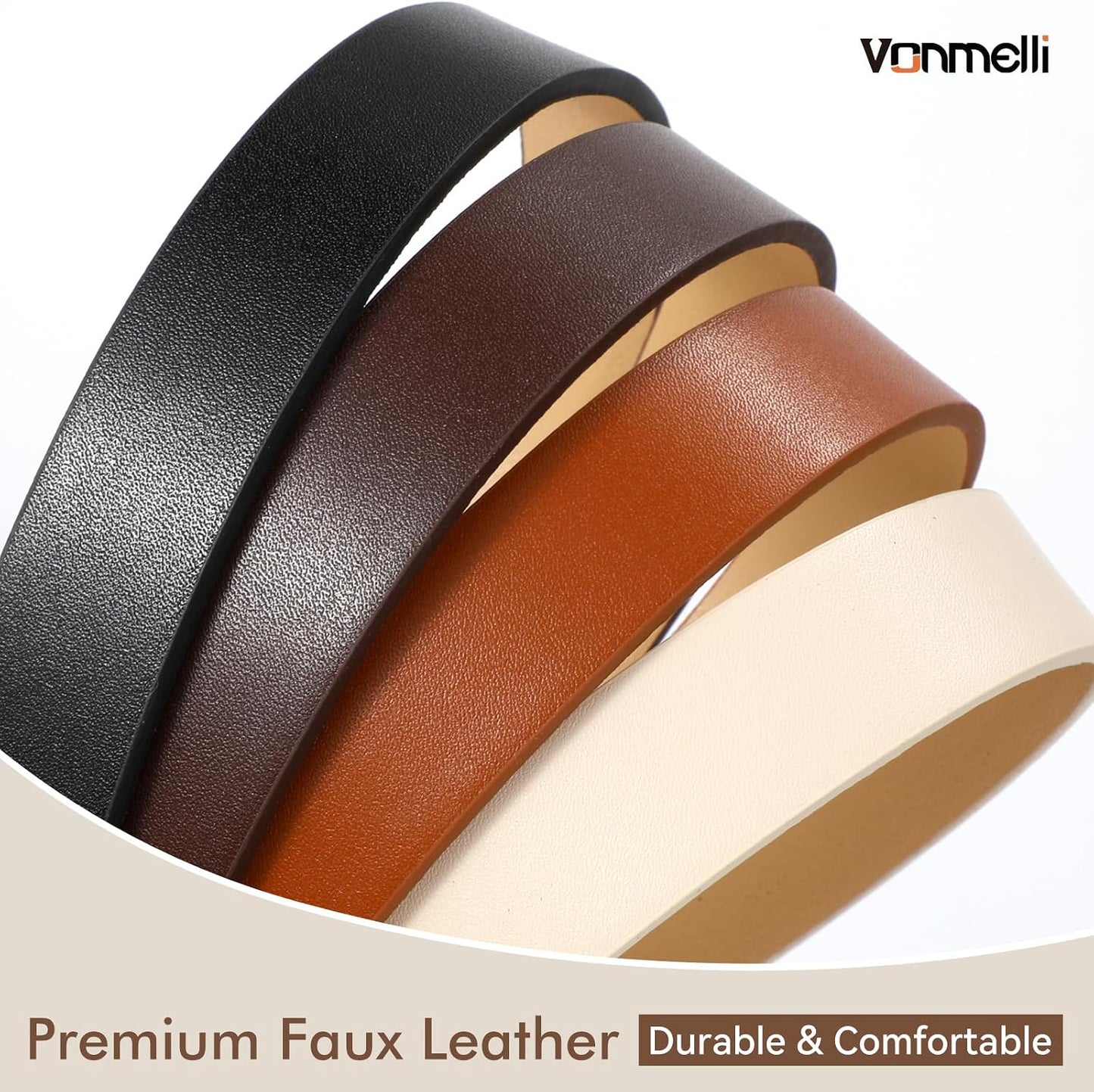 HOTVONMELLI 4 Pack Womens Thin Leather Belt Skinny Waist Belts for Women Fashion Jeans Dress with Gold Buckle