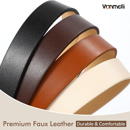 HOTVONMELLI 4 Pack Womens Thin Leather Belt Skinny Waist Belts for Women Fashion Jeans Dress with Gold Buckle