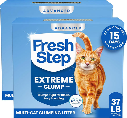 HOTFresh Step Advanced Extreme Clump Multi Cat Clumping Litter with Febreze Freshness, Mountain Spring Scent, Ammonia Block Technology, Low Dust, Low Tracking, 18.5 lb. Box, Pack of 2