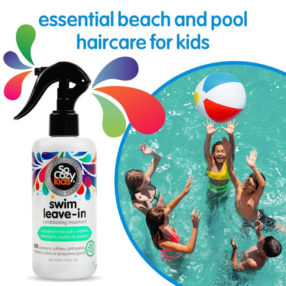 HOTSoCozy Swim Leave In Conditioner Spray & Treatment for Kids Hair (8 Fl Oz) Protects & Repairs Pool, Sun & Salt Damaged Hair, Gentle Formula with Activated Charcoal, Vitamin B5 & Sunflower Seed Extract