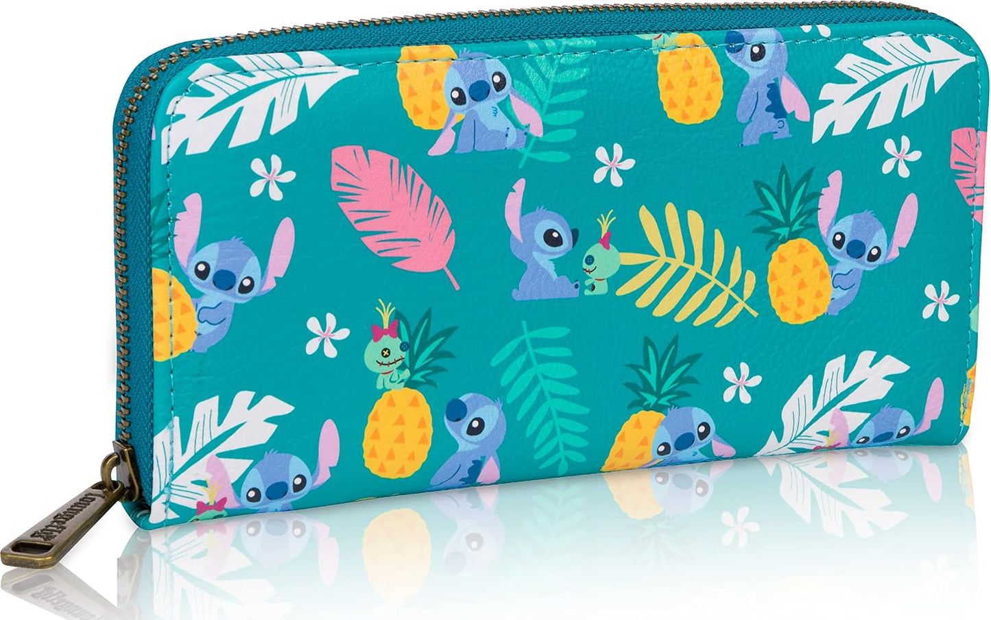 HOTLoungefly Disney Stitch Tropical Print Faux Leather Wallet - Accordion Style & Zip Around
