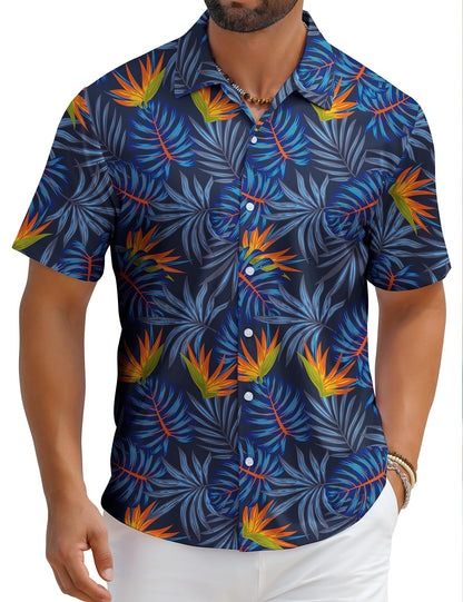 HOTELETOP Men's Hawaiian Shirt Summer Stretch Short Sleeve Tropical Beach Button Down Casual Shirt