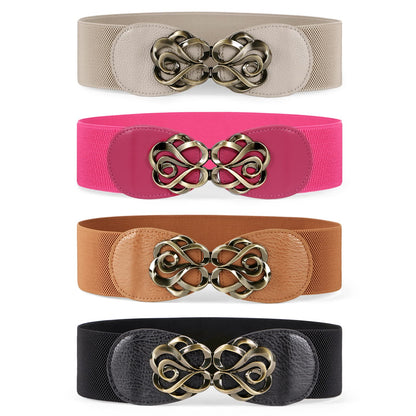 HOTJASGOOD Women Stretchy Belts for Dresses Vintage Elastic Wide Waist Belts 4 Pack 2.36" Wide
