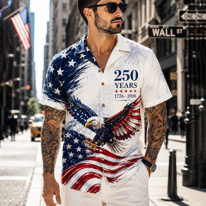 HOTAmerica 250TH Anniversary Hawaiian Shirt 1776-2026, Patriotic Eagle Flag Button Down Shirts Men, Gifts for Independence Day