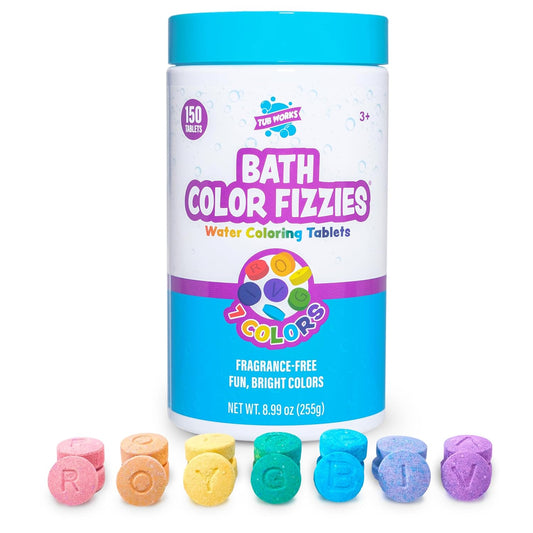 HOTTub Works® Bath Color Fizzies, 150 Count | Nontoxic & Fragrance-Free | Fizzy, Bath Color Tablets for Kids | Create Colorful Water Water Tablets in 7 Colors for Variety | Bath Bombs for Kids Bathtub