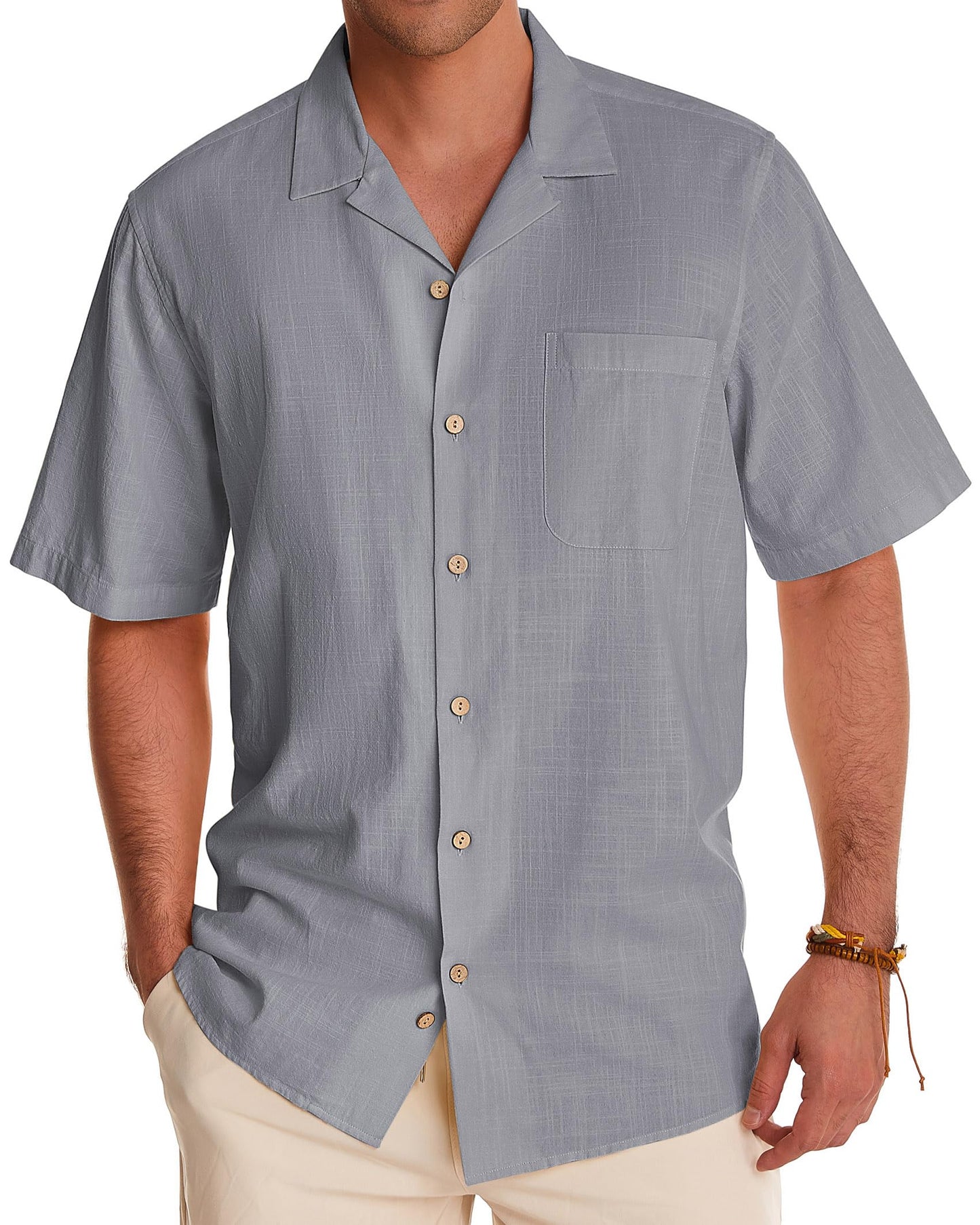 HOTAlimens & Gentle Mens Linen Shirts Cotton Hawaiian Shirts Short Sleeve Button Down Shirts Casual Summer Beach Tops
