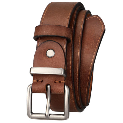 HOTWomen's Full Grain Leather Belt for Jeans Pants Real Genuine Leather Waist Belt with Matte Gold/Silver Buckle