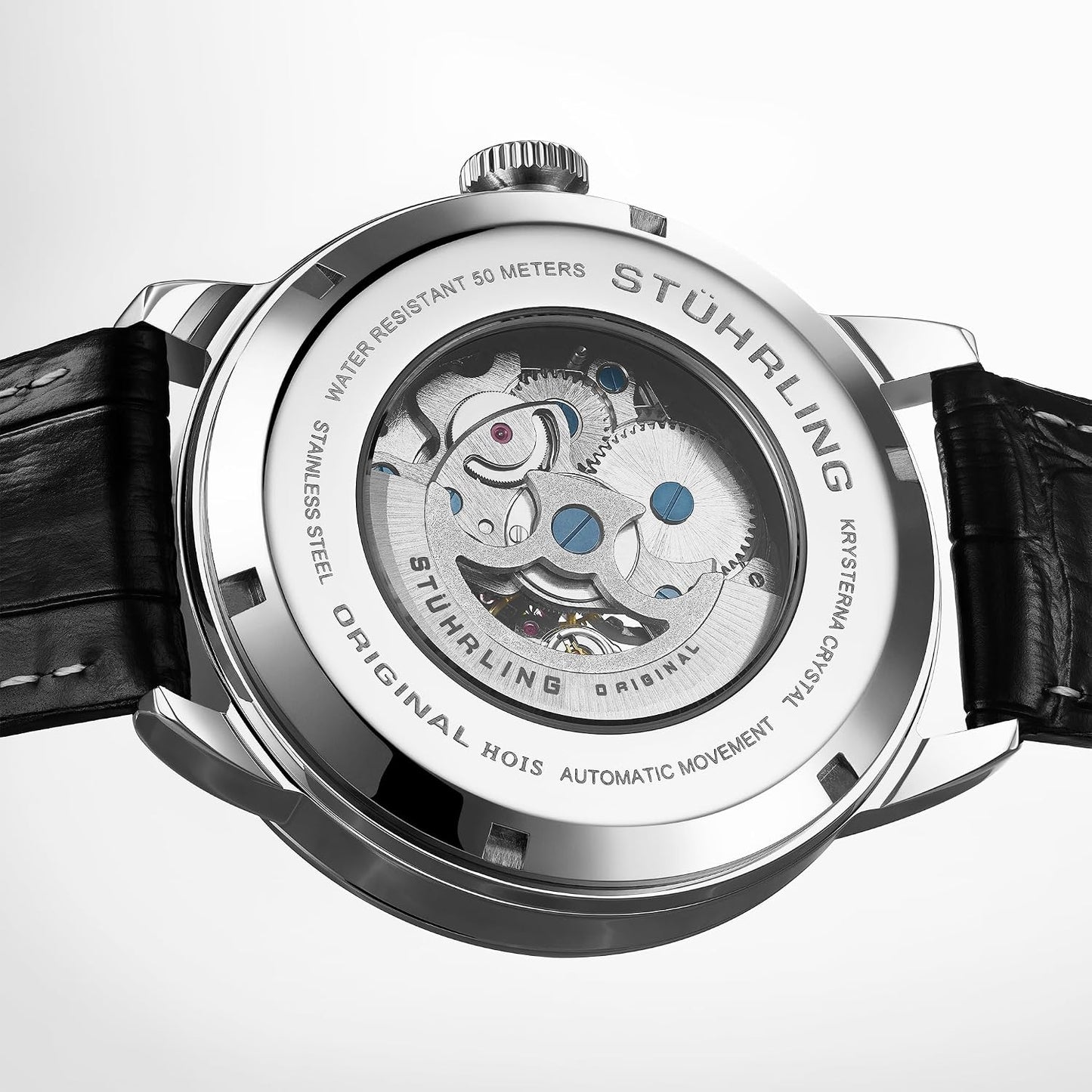 HOTStuhrling Original Mens Skeleton Automatic Dress Watch with Alligator Embossed Leather Strap Skeleton Dial