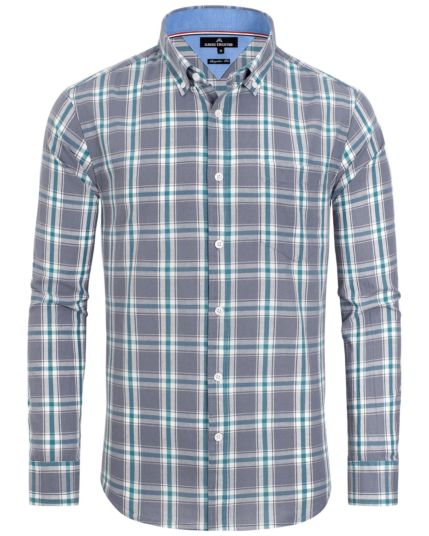 HOTAlimens & Gentle Men's Plaid Button Down Shirts Cotton Long Sleeve Dress Shirts Regular Fit Gingham Shirts