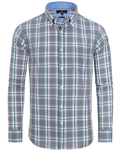 HOTAlimens & Gentle Men's Plaid Button Down Shirts Cotton Long Sleeve Dress Shirts Regular Fit Gingham Shirts