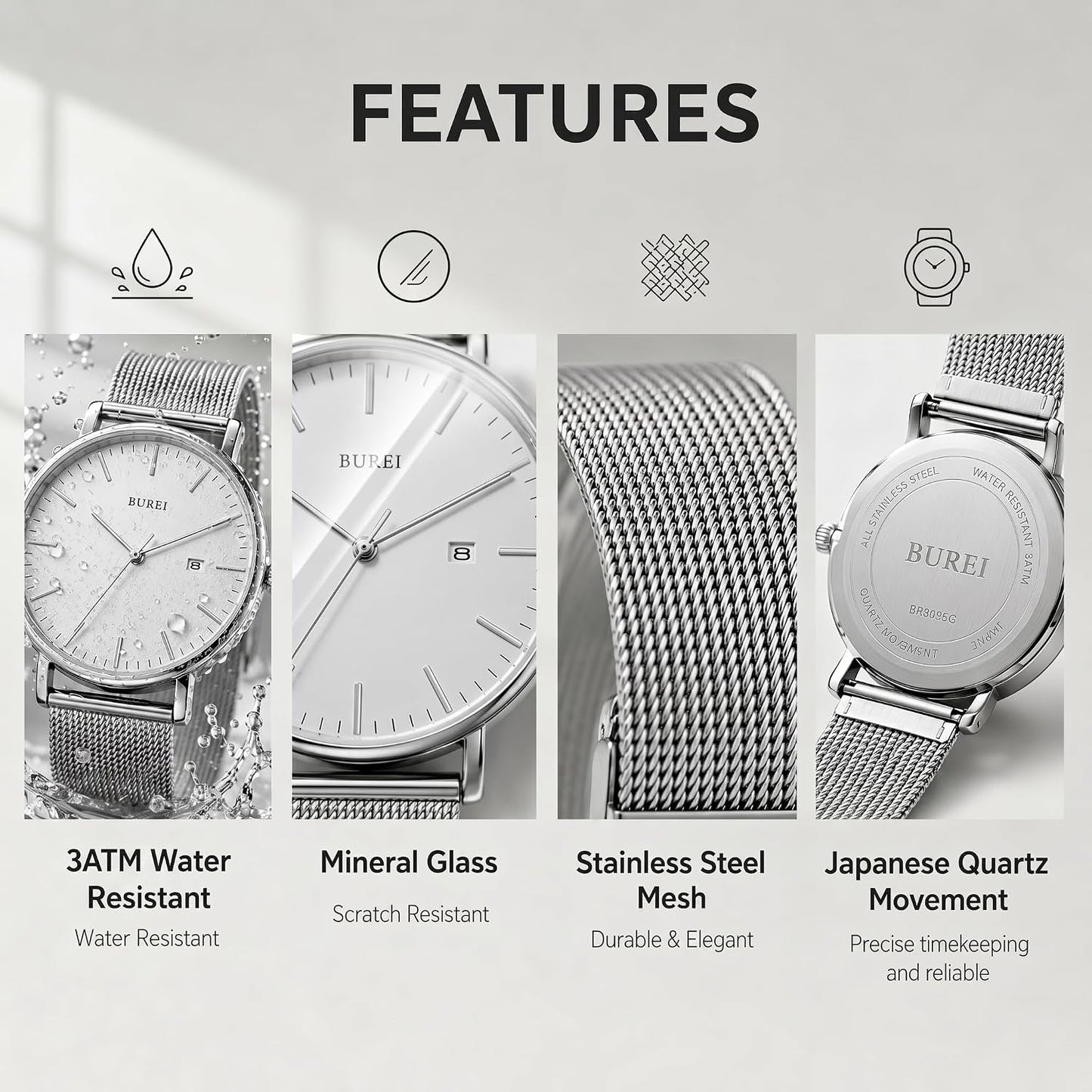 HOTBUREI Men Wrist Watches Fashion Minimalist Thin Analog Quartz Waterproof Watches for Men, Refined Gifts for Men, Boyfriend, Husband, Dad